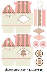 Favor, gift, cupcake box die cut.  Designer template.