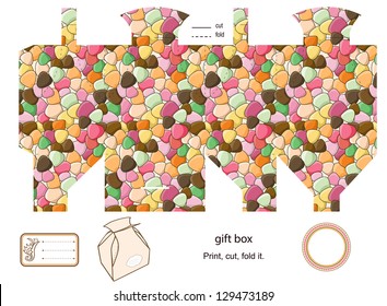 Favor, gift, product box die cut.  Abstract pattern. Empty label. Designer template.