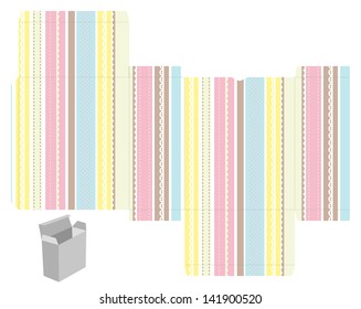 Favor, gift, product box die cut.  Stripped pattern. Designer template.