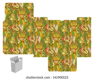 Favor, gift, product box die cut.  Abstract floral pattern. Designer template.