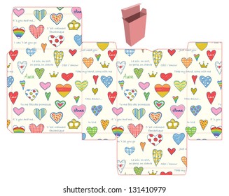 Favor, gift, product box. Hearts pattern.