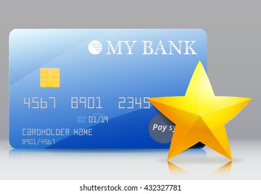 Favored bank card / Blue bank card and a gold star (often used, chosen card)