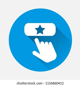 Favorit  button vector icon with a  with long shadow. The hand presses the add favorite button on the Internet. Layers grouped for easy editing illustration. For your design.