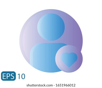 Favorite account symbol. User with heart flat style icon on white background with gradient color. EPS 10