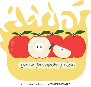 Favorite apple juice. Bright label, sticker, postcard. Ideal for advertising, banner, poster