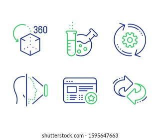 Favorite, Augmented reality and Chemistry lab line icons set. Cogwheel, Face id and Refresh signs. Star feedback, Virtual reality, Laboratory. Engineering tool. Technology set. Vector
