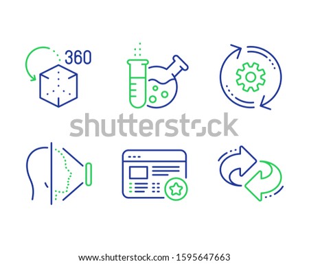 Favorite, Augmented reality and Chemistry lab line icons set. Cogwheel, Face id and Refresh signs. Star feedback, Virtual reality, Laboratory. Engineering tool. Technology set. Vector