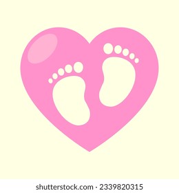 Favorite baby boy and girl feet with pink heart. The concept of love, care and motherhood.