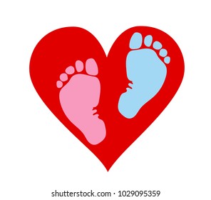 Favorite baby legs (girls and boy) on the background of the heart. The concept of love, protection and motherhood. Children Protection Day.