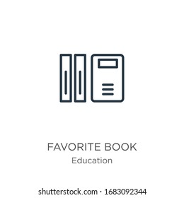 Icono de libro favorito. Icono de contorno de libro favorito lineal delgado aislado en fondo blanco de la colección de educación. Signo vectorial de línea, símbolo para web y móvil