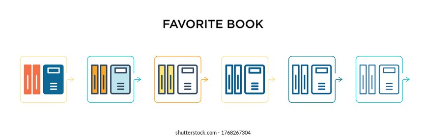 Favorite book vector icon in 6 different modern styles. Black, two colored favorite book icons designed in filled, outline, line and stroke style. Vector illustration can be used for web, mobile, ui