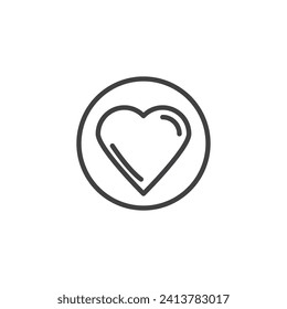 Favorite Button line icon. linear style sign for mobile concept and web design. Circle button with heart outline vector icon. Symbol, logo illustration. Vector graphics