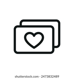 Favorite cards isolated icon, cards with heart symbol vector icon with editable stroke