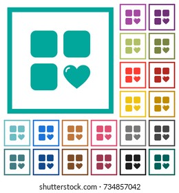 Favorite component flat color icons with quadrant frames on white background