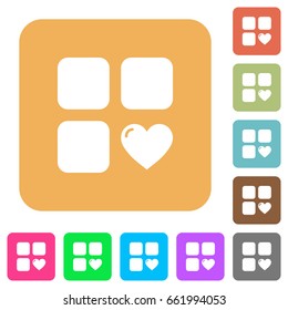 Favorite component flat icons on rounded square vivid color backgrounds.