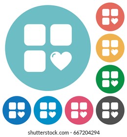 Favorite component flat white icons on round color backgrounds