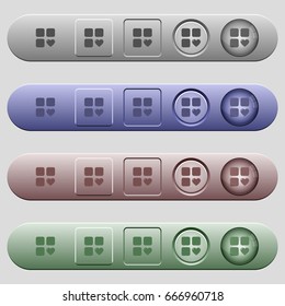 Favorite component icons on rounded horizontal menu bars in different colors and button styles