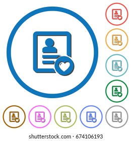 Favorite contact flat color vector icons with shadows in round outlines on white background
