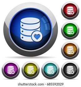 Favorite database icons in round glossy buttons with steel frames