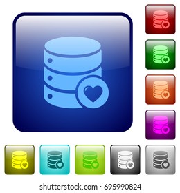 Favorite database icons in rounded square color glossy button set