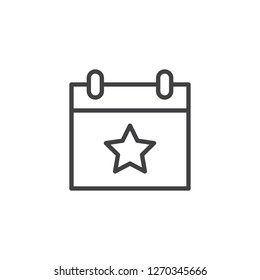 Favorite day outline icon. linear style sign for mobile concept and web design. Calendar with star simple line vector icon. Symbol, logo illustration. Pixel perfect vector graphics
