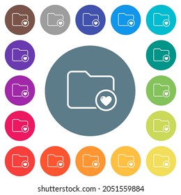 Favorite directory outline flat white icons on round color backgrounds. 17 background color variations are included.