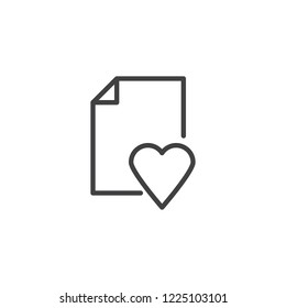 Favorite document file outline icon. linear style sign for mobile concept and web design. Heart love page simple line vector icon. Symbol, logo illustration. Pixel perfect vector graphics