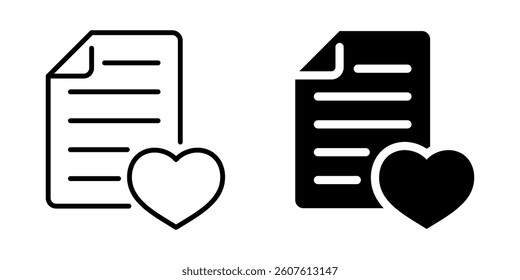 Favorite document icon with heart symbol. Silhouette and line style.