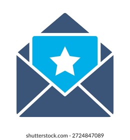Icono de correo electrónico favorito Diseño de Vector plano azul Sobre Estrella Símbolo Mensaje Marcador importante Elemento gráfico Signo