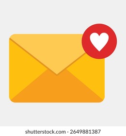 Favorite email icon with a heart symbol. For liking a message, saving as important, bookmarking correspondence, or receiving good news.