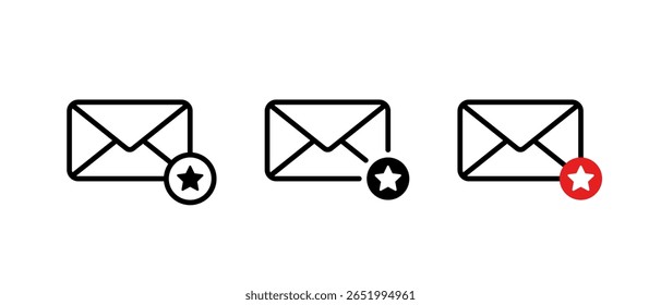Favorite email icon set. Envelope with star mark symbol. Important message concept