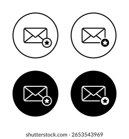 Favorite email icon set. Envelope with star mark symbol in black circle