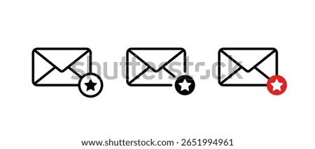 Favorite email icon set. Envelope with star mark symbol. Important message concept