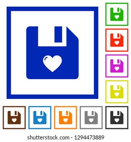 Favorite file flat color icons in square frames on white background