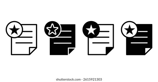 Favorite File Icon Starred Document Symbols in Black and White Color Vector Design