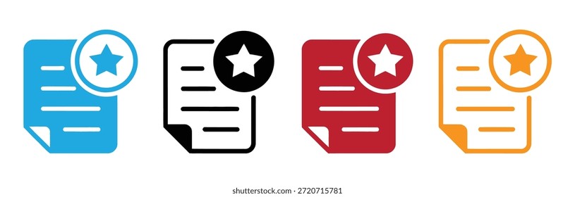 Icono de archivo favorito Símbolos de documento estrellados en el diseño de Vector de color. ícono de archivo favorito - ícono de documento de calificación. Interfaz Marcador Estrella Documento Icono Plano Aislado Sobre Fondo Blanco.