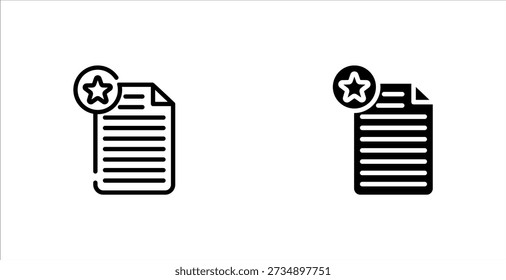 Icono de archivo favorito Símbolos de documento estrellados en diseño de Vector de color blanco y negro, Ilustración vectorial.