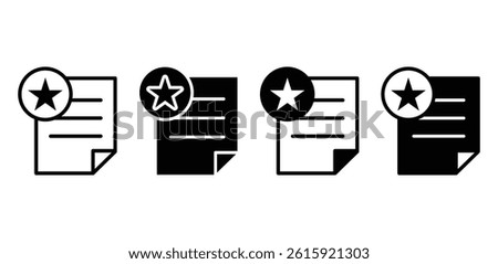 Favorite File Icon Starred Document Symbols in Black and White Color Vector Design