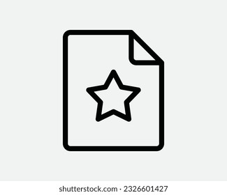Icono de archivo favorito. Comenzar la velocidad de clasificación de marcadores de papel de página favorita de la carpeta de documentos. EPS vectoriales de símbolo de símbolo de imagen gráfico de la línea blanca negra
