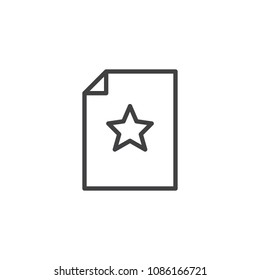 Favorite file outline icon. linear style sign for mobile concept and web design. Paper document with star simple line vector icon. Symbol, logo illustration. Pixel perfect vector graphics