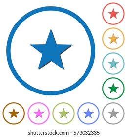 Favorite flat color vector icons with shadows in round outlines on white background