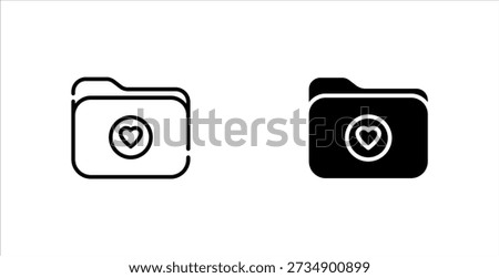 Favorite Folder Icon set Heart Shape Computer Document File Love Archive Web Website App Storage Romance Romantic Lover Valentine Sign Symbol Illustration