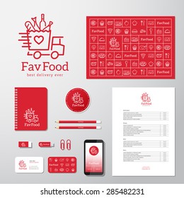 Favorite Food Delivery Abstract Vector Concept Icon or Logo Template with Corporate Identity and Stationary. Isolated.