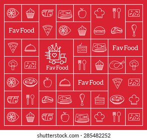 Favorite Food Delivery Abstract Vector Logo Integrated Into the Line Style Icon Pattern. Good for Restaurant or Fast Food, etc.