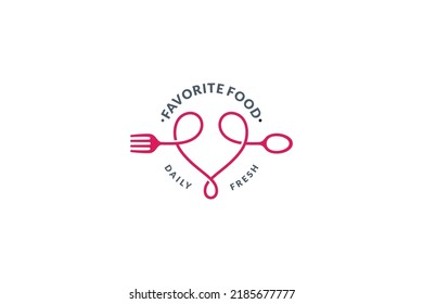 Favorite Food Logo With Heart, Spoon And Fork Shape, Healthy Menu, Restaurant Symbol,