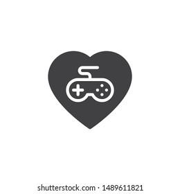 Favorite game vector icon. filled flat sign for mobile concept and web design. Heart with game controller, joystick glyph icon. Symbol, logo illustration. Vector graphics