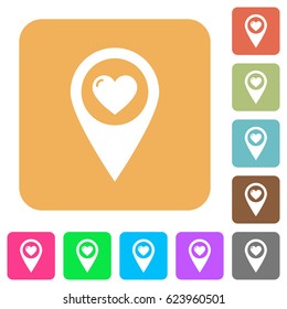 Favorite GPS map location flat icons on rounded square vivid color backgrounds.