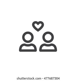favorite group symbol. users with heart line icon, outline vector logo illustration, linear pictogram isolated on white