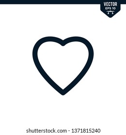 Favorite heart icon collection in outlined or line art style, editable stroke vector