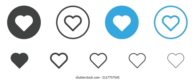 favorite heart icon, love symbol, hearts button set in filled, thin line, outline and stroke style for apps and website	
